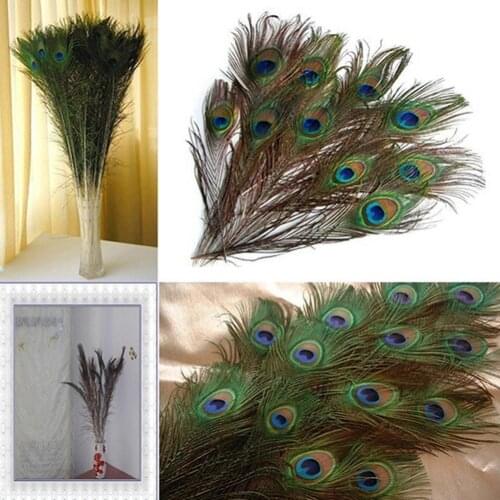 2021 New 10 Pcs Cool Gifts DIY Peacock Feather Decoration Fake Flower Eye Tail Feather For Masquerade Simulation Decor Party