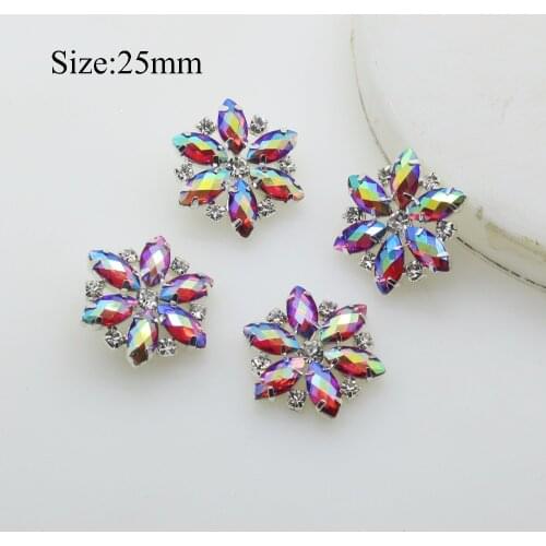 New 5pcs 25mm Shank/ Flatback For Silver Metal Buttons Diamante Crystal button DIY Wedding Decoratio sewing Clothing buttons