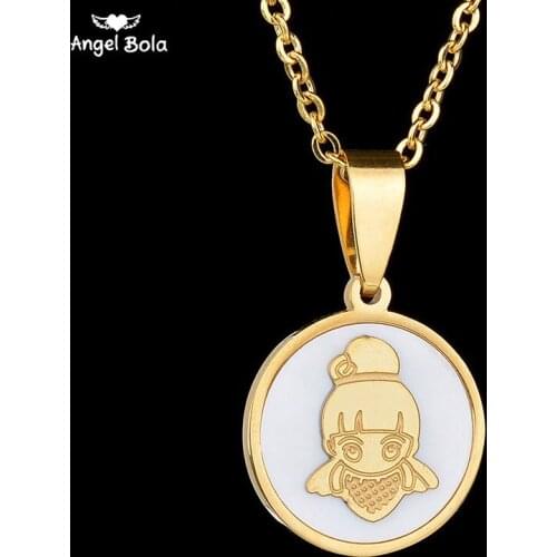 Cute Cartoon Angel Baby Necklace Pendant Shell Heart Gold Color Stainless Steel Necklace for Children Gift Drop Shipping