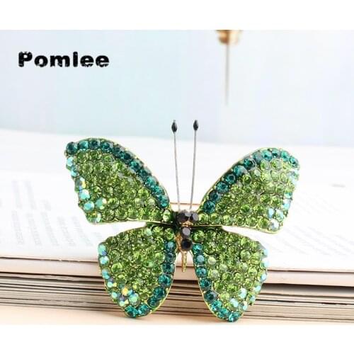 Pomlee 3 Colors Shining Mix-color Rhinestone Butterfly Brooches For Women Opal Pin Brooch Insect Fashion Jewelry Gift