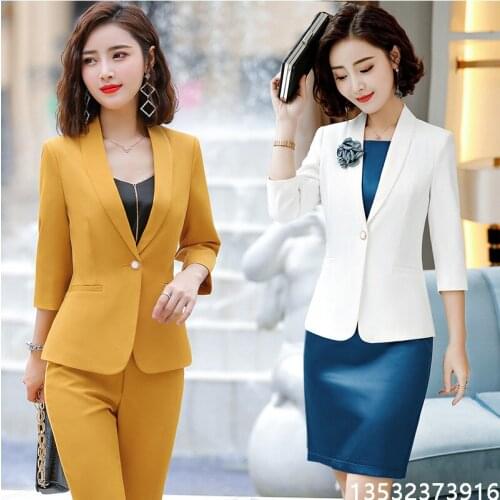Professional womens suits 2019 autumn new five-point sleeves solid color Slim suit temperament casual trousers