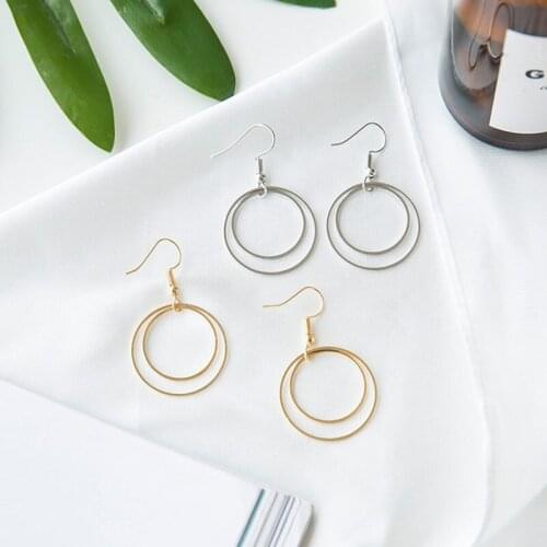 Simple drop earrings for women double round circle design ladies' elegant earring fashion jewelry gold silver color #ER157