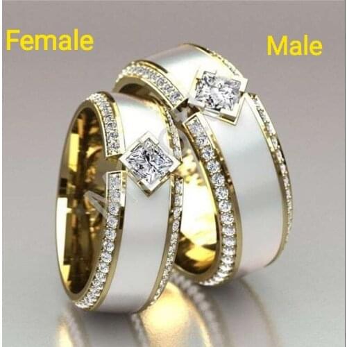 Gold luxury handmade drops of oil inlaid with white zirconium couple ring
