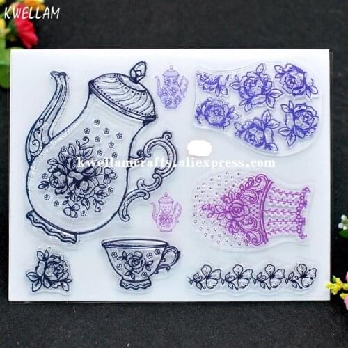 Rose Teapot Cup Scrapbook DIY photo cards rubber stamp clear stamp transparent stamp 14x18cm KW7122204