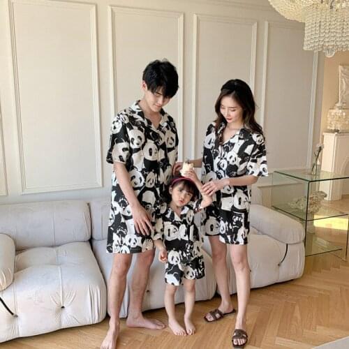 Family Matching Girls Boys Kids Mommy and Daddy Adult Panda Sleepwear Pajama Set Pijama Night Suit Gown Clothes Drop Shipping