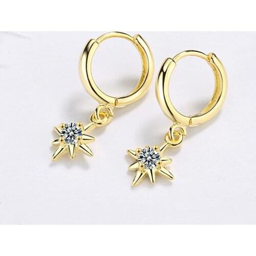 SHQIYAYI Fashion Shiny Zircon Star Hoops Earrings 925 Silver Good Quality Women Girls Korean Jewelry Best Gift 468