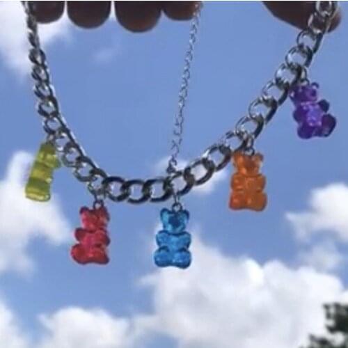 Modern Dark Colorful Bear Necklace Retro Soil Cool Girls Disco Clavicle Chain Female Fashion
