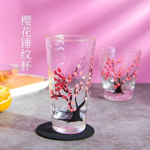INS Japanese style Phnom Penh cherry blossom glass hammer pattern water cup home juice cold drink cup lovely girl milk cup