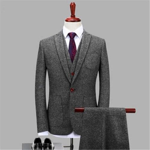 Custom Mens Suits Latest Retro Gentleman Style Business Dress Tailor Wedding Suit Trim Blazer Groom Suits (jacket+pants+vest)