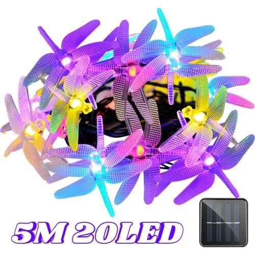 5M LED Dragonfly Shape Solar Lights for Garden Decoration Outdoors Lamp Waterproof String Light Solar Power Lawn Christmas Decor