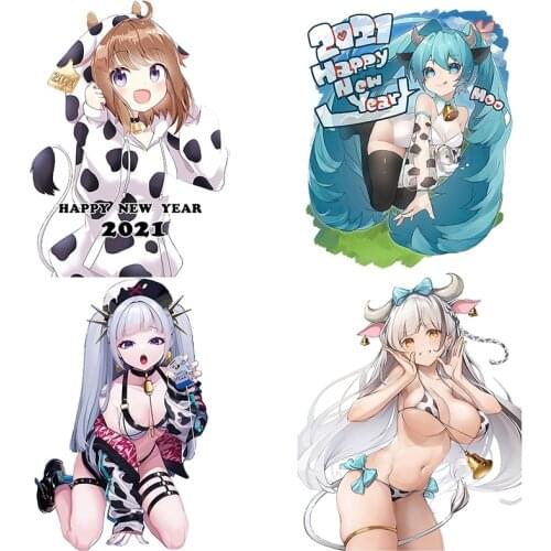 Three Ratels CA91 kawaii Cow dress up cartoon girl for 2021 wall stickers Fridge Toilet car bike