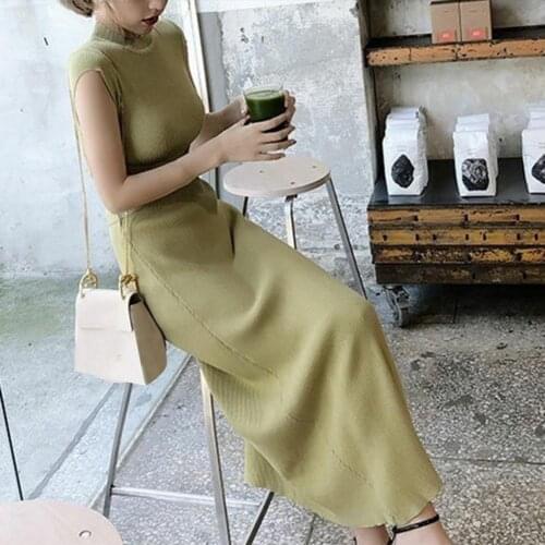 Girl Dress Avocado Green Knit Dress Delicate Comfortable Polyester Short Sleeve Summer Sweater Dress for Office