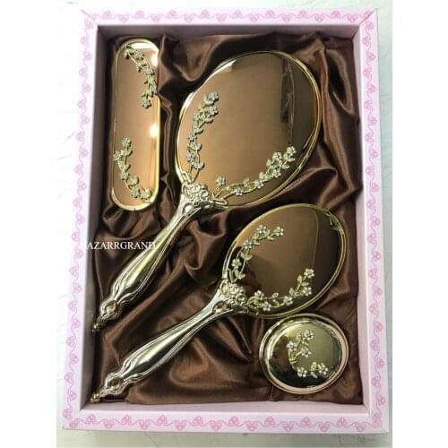 YOUR COMB SET WITH QUALITY COLOR TO ADD ELEGANCE TO YOUR STYLE, YOUR COMB SET LIKE Dowry Gold Mirror Comb Set FREE SHİPPİNG