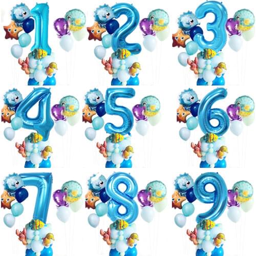 44pcs Under Sea Animal Balloon Ocean World Mermaid Party Decor Starfish Balloons Happy 1 2 3 year Birthday Decor Baby Shower