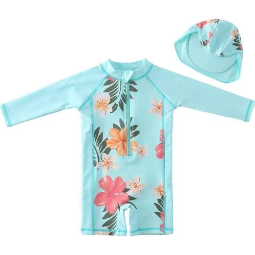 Wishere One Piece Swimsuit With Hat Baby Girl Swimwear Outdoor Swimming Suits Kids Beachwear Sun Protection Cap