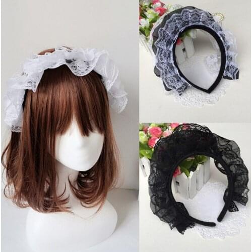 X7XE Lace Headbands for Women Multilayer Lace Headband Cute Novelty Headwear Ladys Headwear Maid Cosplay Party Props