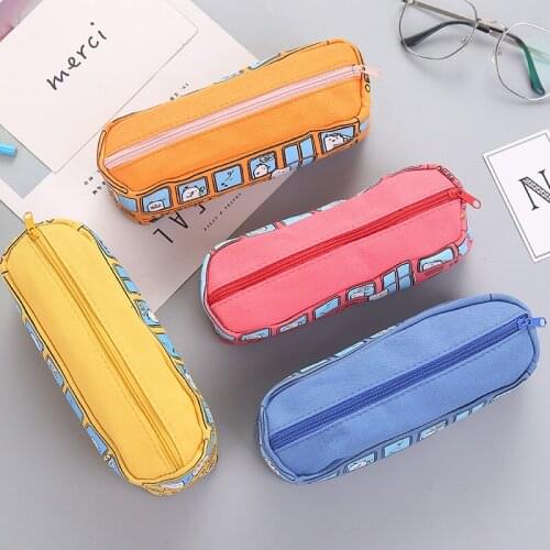 XGZ 4PCS Stereo Bus School BUS Student Stationery Pencil Bag Box Men and Women Canvas