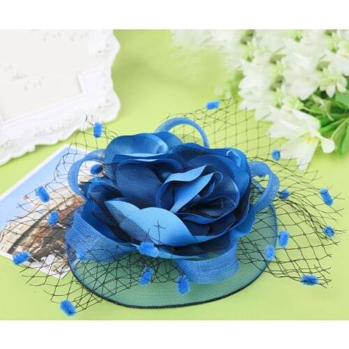 Womens Kids Girl Mesh Veil Hat Hair Clip Elegant Ribbon Big Flower Solid Color Small Plush Wave Point Bridal Wedding Hairpins