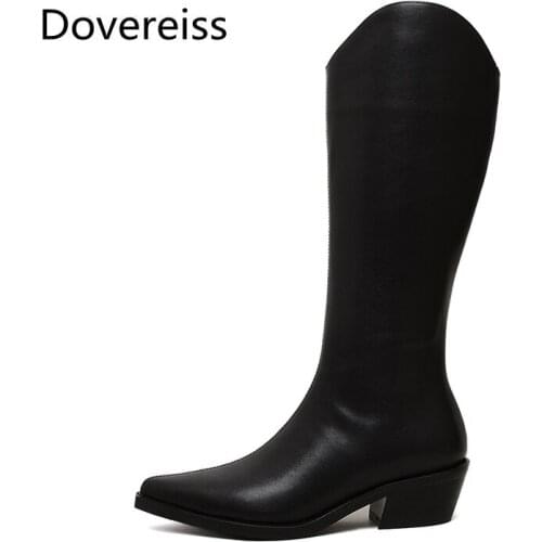Dovereiss Fashion Womens Shoes Winter concise clear heels Sexy White Zipper New Pointed toe Block heels Knee high boots