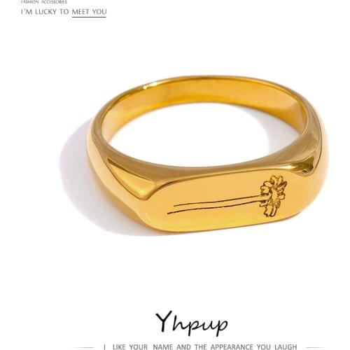 Yhpup Stainless Steel Women Ring Accessories Statement Metal 18 K Geometric Stylish Ring joyería acero inoxidable mujer Gift
