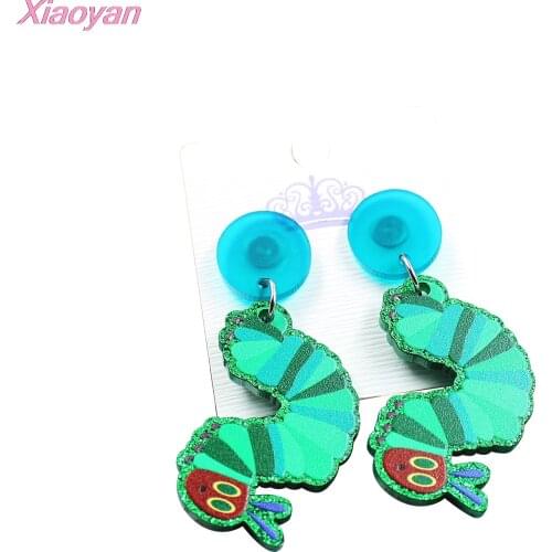 1pair) HP098 Acrlylic Caterpillars Dangle Earring Beach Earring Holiday Glitter Acrylic Earrings