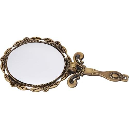 DIY Metal Mirrors Women Handheld Long Handle Makeup Mirrors Mini Vintage Decoration