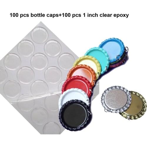 120pcs 1" 25m Flattened Beer Bottle Caps With Split Ring&120pcs Clear Epoxy Resin Sticker For DIY Hairbow Jewelry Accessories