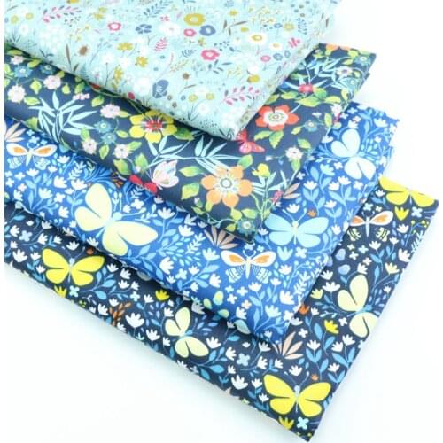 160x50cm Butterfly Small Floral Print Twill Cotton Sewing Fabric, Making Home Textile Quilt Cover Bed Fitted Sheet Cloth