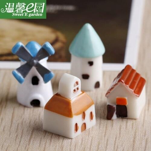4 Pcs Windmill Creative Arts Crafts Castle Houses Moss Micro Landscape Decoration Fleshy Resin Decoration Fairy Garden Supplies