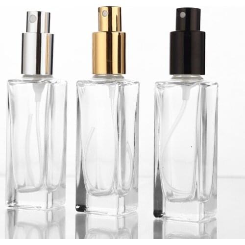 5pcs/lot 30ml square perfume spray glass bottle spray bottle reusable bottle black and transparent perfume bottle