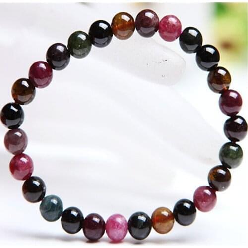 6.5mm Genuine Natural Tourmaline Quartz Crystal Stretch Bracelets For Women Femme Charm Round Bead Bracelet
