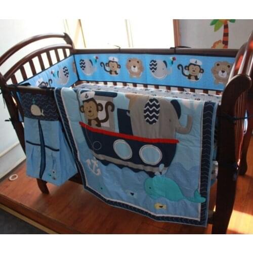 Promotion! 8PCS baby crib bedding set cartoon baby bedding set baby bed set ,(4bumper+duvet+bed cover+bed skirt+diaper bag)