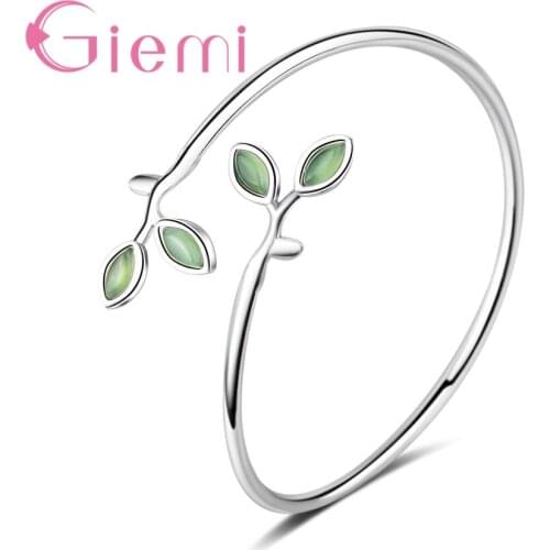 Simple Elegant 925 Sterling Silver Bracelt Bangles For Women Girl Leaves Shape Jewelry Wedding Annivesary Accessories