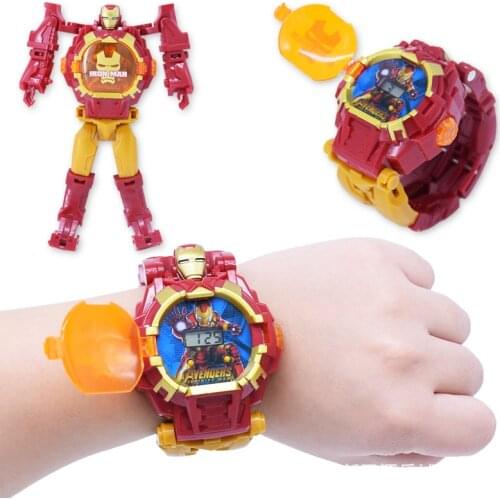 Light Digital Children Watches Boys Cartoon Robot Transformation Wristwatch Toy Mecha Robot Electronic Clock