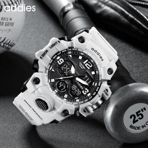 ADDIES White Sports Watches Mens Military Watch Waterproof Shock Sport Wristwatch Dual Display Watch Male Relogio Masculino