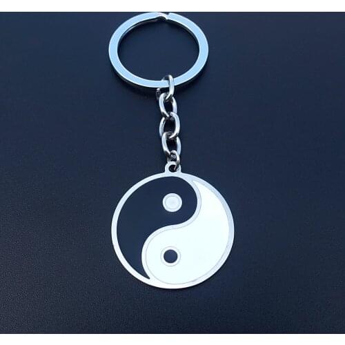 Black White Yingyang Keyring Round Stainless Steel Keychains With Enamel Simple Fashion Jewerly Gift
