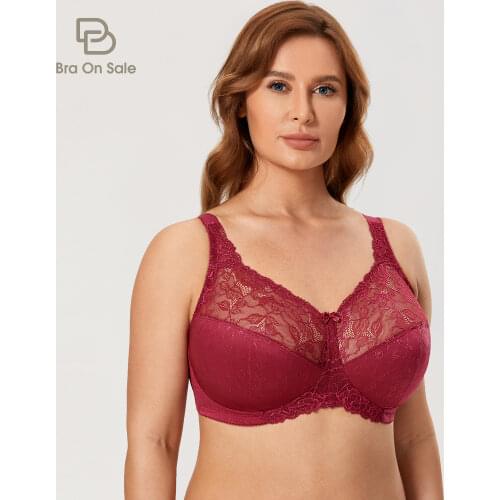 Womens Sexy Plus Size Floral Lace Bra Unlined Wireless Full Coverage