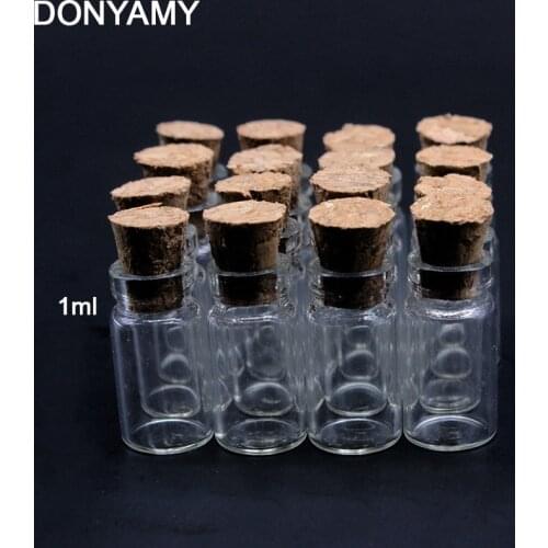 DONYAMY 10 pcs 1ml Cute Mini Clear Cork Stopper Glass Bottles Vials Jars Containers Small Wishing Bottle