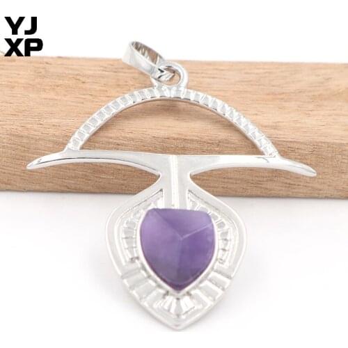 YJXP Exclusive Design Silver Plated Anchor Shape Natural Amethysts Section Pendant