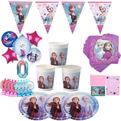 Frozen Elsa Anna Princess Birthday Party Decorations Baby Shower Disposable Tableware Cup Plate Tablecloth Supplies Dinner Sets