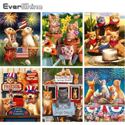 Evershine Full Square Diamond Painting Cat Diamond Embroidery Cartoon Cross Stitch Mosaic Rhinestone Pictures Home Decor Gift
