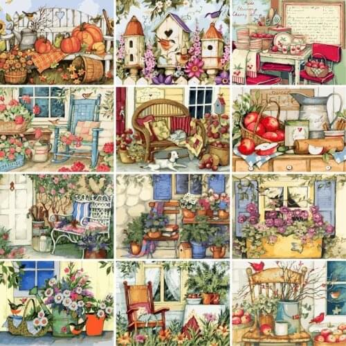 GATYZTORY Backyard Plants Landscape Painting By Numbers Kits For Adults Diy Oil Paint By Number Modern Home Decor Wall Art Pictu