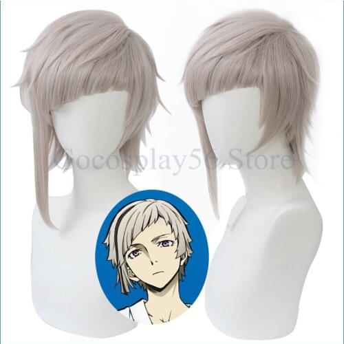 Bungou Stray Dogs Atsushi Nakajim Cosplay Wig Light Gray Long Temples Heat Resistant Hair Halloween Anime Role Play