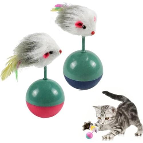 Cat Tumbler Toys Interactive Durable Fur Mouse Mimi Favorite Kittren Catch Play Balls Feather Plastic Colorful Teaser Cats Toy