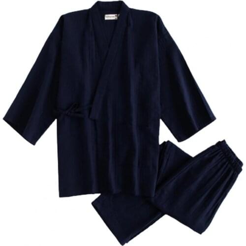 Kimono Pajamas Suit Men Casual Double Gauze High Elasticity Male Outfits Loose Kimono Sleepwear Pajama Set Homewear