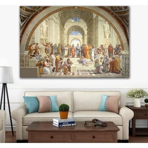 Classical Vintage Decorative Canvas Painting Speaking with Plato Renaissance Mural Wall Art Picture Artwork for Living Room
