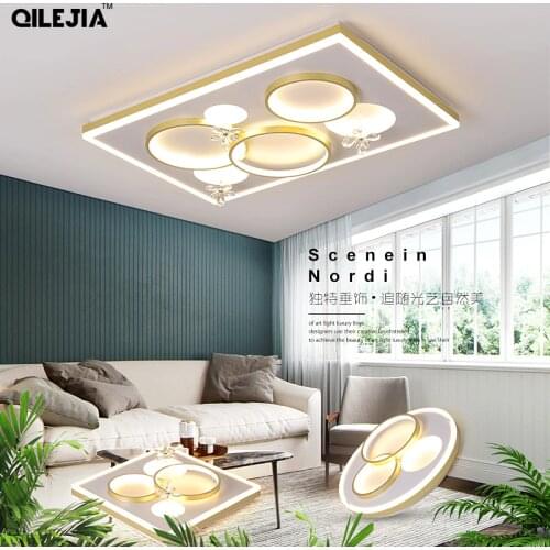 LED Ceiling lamp creative Nordic led ceiling lamps bedroom lamp golden crystal flower light luxury rectangular living room lamp