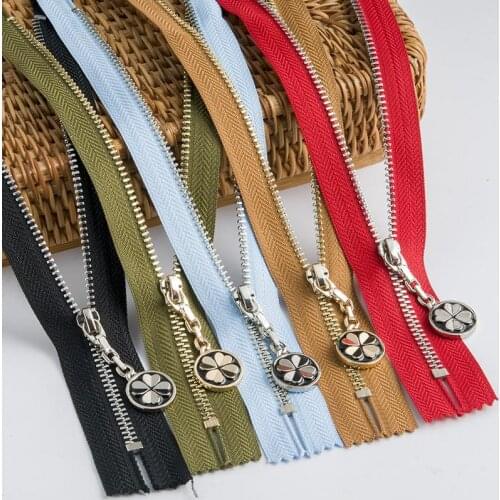 No. 3 zip Metal silver teeth Coat jacket package skirt leather pocket tail zipper clover slider Garment accessories 1pcs RT020