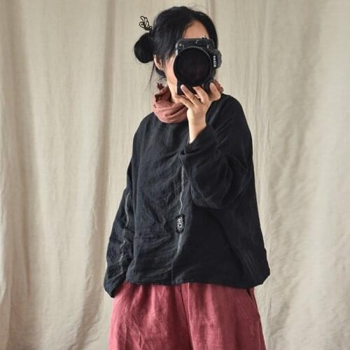 Women Loose Linen Chinese Character Blouse Tops Ladies Vintage Flax Shirt Female 2021 Spring Autumn Shirts