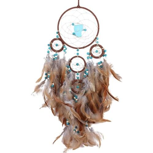 Dream Catcher Five-ring Indian Feather Hanging Art Gift to Friend Creative Valentines Day Gifts Home Room Wall Hanging Art Decor